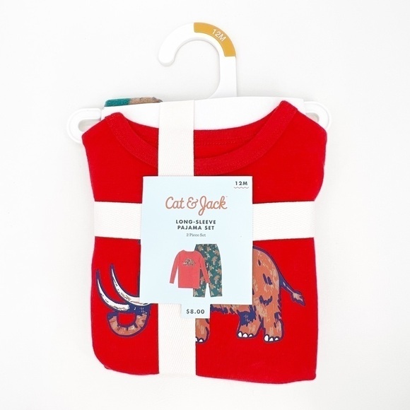 Cat & Jack Pajama Set 12M Jersey Fleece Christmas Holiday Boys Red Blue New NWT - Picture 1 of 4